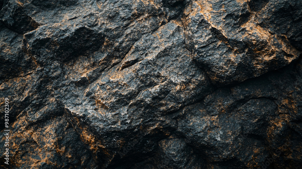 Naklejka premium dark grey and brown rocky texture background - rugged cliffside closeup