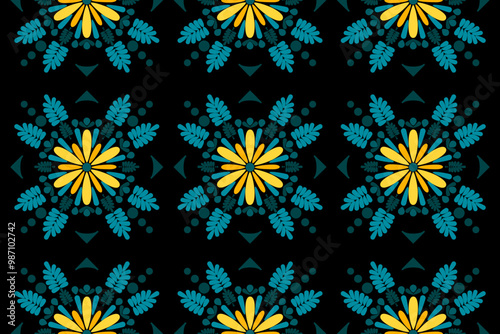 Vector illustration of an ethnic geometric pattern. Bohemian seamless pattern. Embroidery. Seamless traditional design pattern for fabrics, backgrounds, carpets, wallpapers, clothes, and pillowcases.