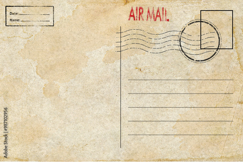 Backside of old postcard with dirty stain