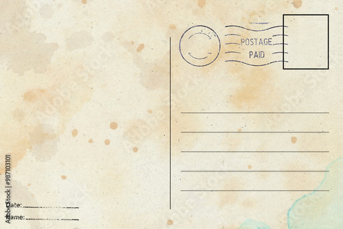 Backside of old postcard with dirty stain