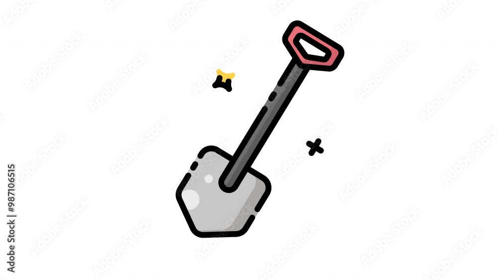 Animated Shovel with a grey and red handle for digging, featuring black outline. Suitable for gardening or construction themed designs. Gardening tools concept. Animated Shovel with a grey and red handle for digging, featuring black outline. Suitable for gardening or construction themed designs. Gardening tools concept.