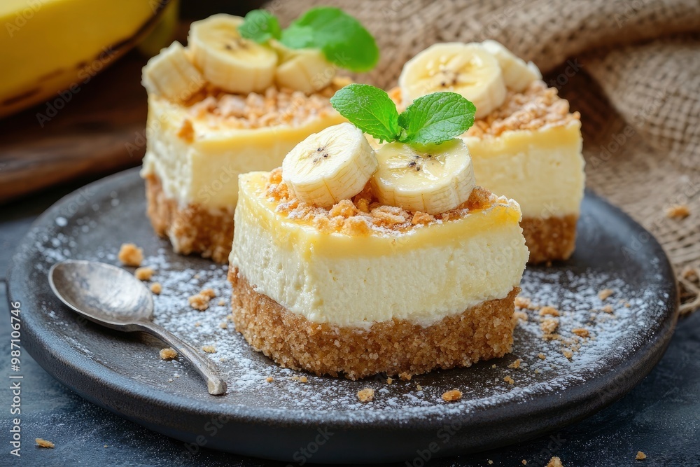 Breakfast. Delicious cheesecakes with ripe banana, ai Breakfast. Delicious cheesecakes with ripe banana, ai