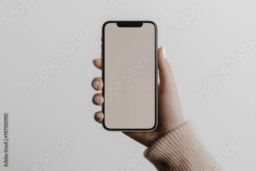 iPhone Screen Mockup Held by a Woman's Hand with White Nails

