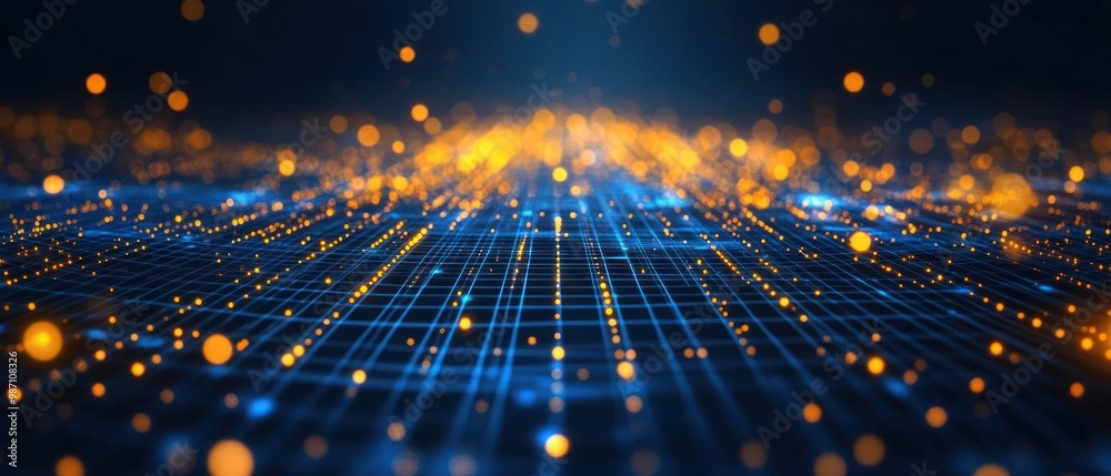 Obraz premium Abstract Digital Grid with Golden Glows