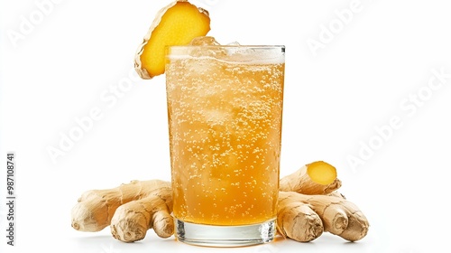 Bundaberg Ginger Beer with Ice and Ginger Slice. photo