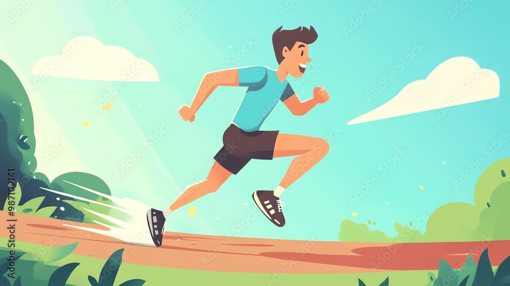 A vibrant illustration of a young boy running energetically through a sunny landscape, showcasing health and fitness. A vibrant illustration of a young boy running energetically through a sunny landscape, showcasing health and fitness.