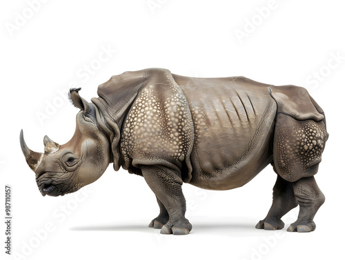 javan rhinoceros standing isolated on white background photo