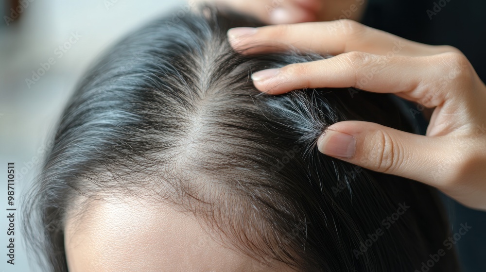 Naklejka premium Closeup of Gray Hair on a Person's Head