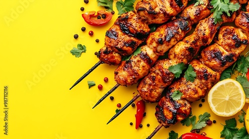 Grilled chicken on a yellow background