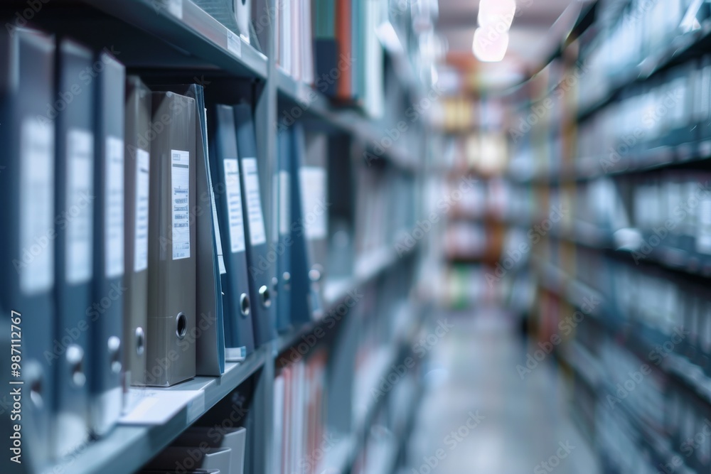 Blurred office shelves with binders and files Blurred office shelves with binders and files