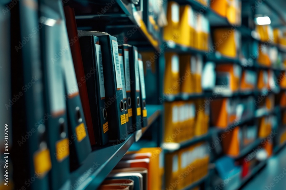 Blurred office shelves with binders and files Blurred office shelves with binders and files