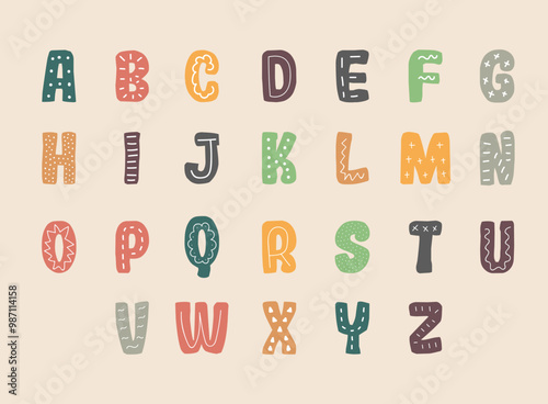 Kids Font. Cute Alphabet with Pastel Colors | Hand-Drawn ABC Letters for Children. Playful and Fun Typography for Kids' Projects.