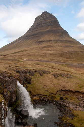 Grundarfjorour Iceland, Kirkjufellfloss waterfall with Mt. Kirkjufell in background photo