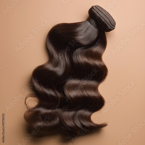 Stock Photo of Dark Brown Body Wave Weave Bundle Against Light Brown Background