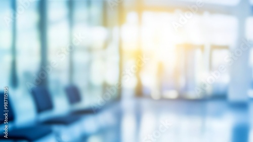 Wallpaper Mural A blurry shot of a modern office space with large windows and a bright, sunlit atmosphere. Torontodigital.ca