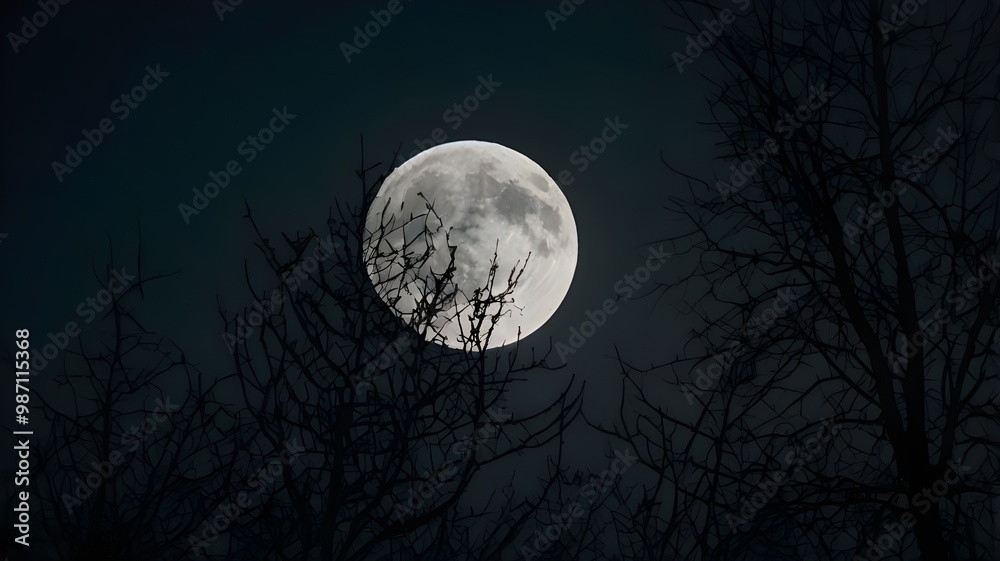Full moon shining at night, illuminating a clear night sky, with the dark surroundings gently lit by moonlight, showcasing the beauty of astronomy and space Full moon shining at night, illuminating a clear night sky, with the dark surroundings gently lit by moonlight, showcasing the beauty of astronomy and space
