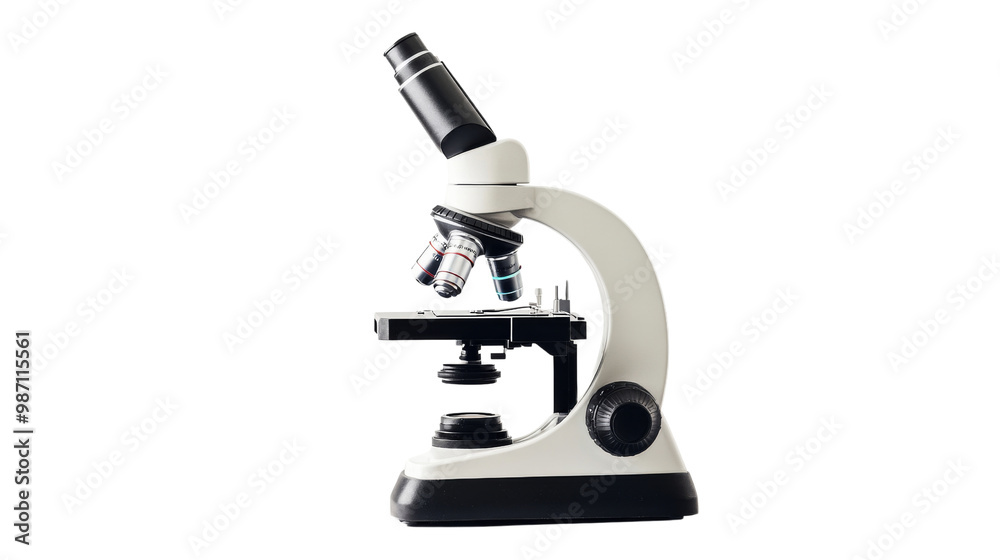 A microscope with a black and white lens. isolated on transparent background, PNG file A microscope with a black and white lens. isolated on transparent background, PNG file