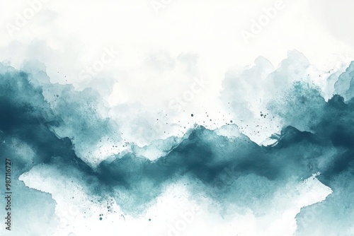 Vintage paper texture of a blue sky with fluffy clouds, painted in watercolor, reminiscent of a summer day at the ocean