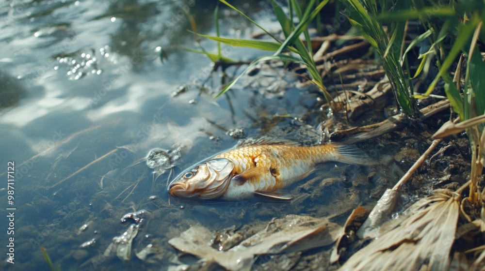Obraz premium Dead Fish in Polluted Water