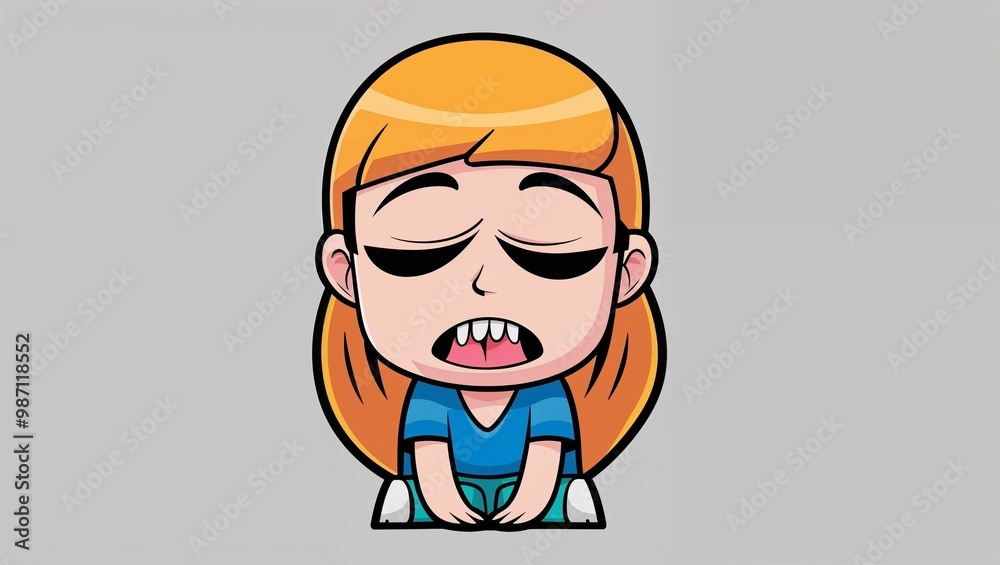 Yawning chibi girl sitting with sleepy expression, vector illustration Yawning chibi girl sitting with sleepy expression, vector illustration