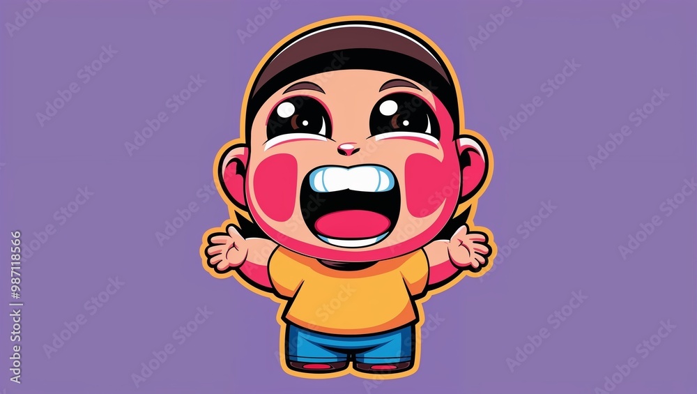 Excited chibi girl with wide smile and open arms, vector illustration Excited chibi girl with wide smile and open arms, vector illustration