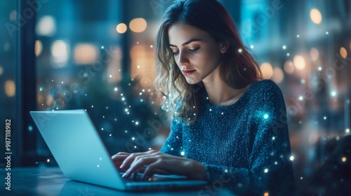 a busimesswoman is working on the leptop, AI Generative