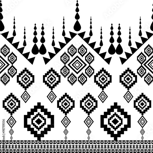 Black and white abstract geometric ethnic pattern western, american indian onrental africa. for carpet,wallpaper,clothing,wrapping,batik,fabric,tile, backdrop,Vector illustration. embroidery style