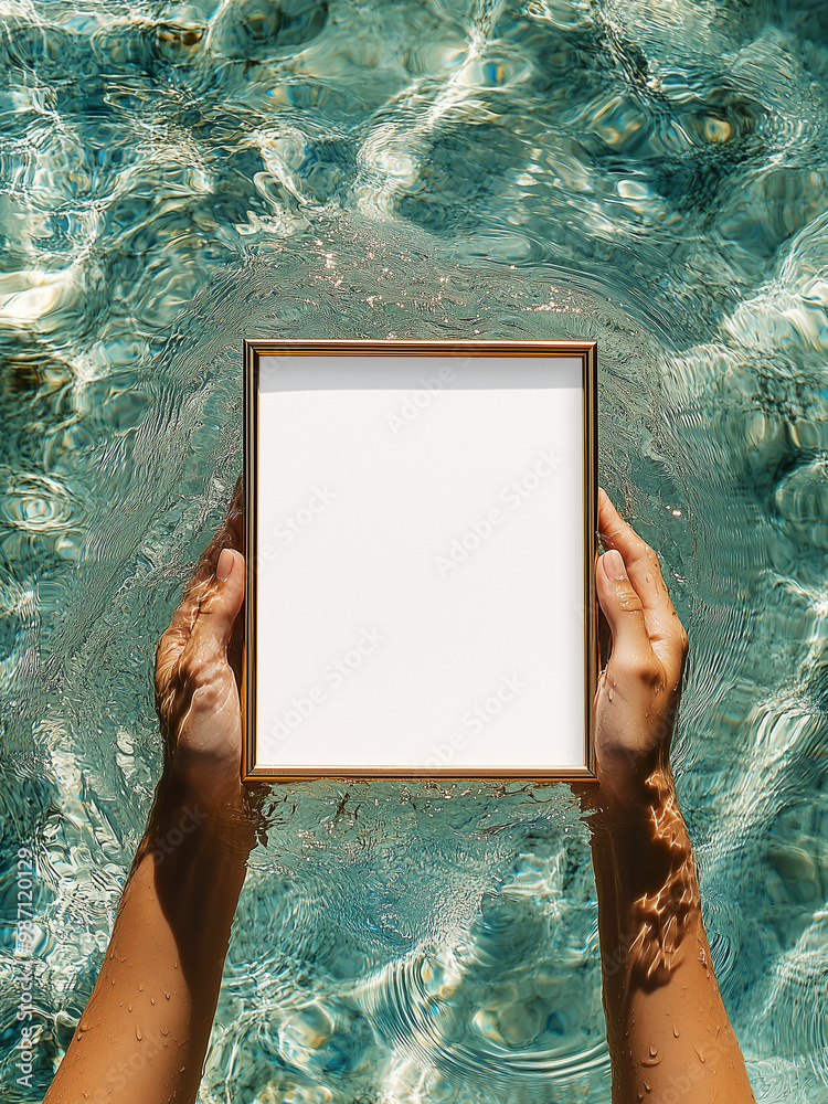 Blank 4x5 Poster in Golden Frame. PNG Overlay Mock-Up. Transparent Opening for Your Design.