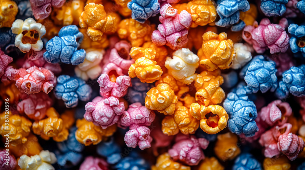 Fototapeta premium Vibrant rainbow popcorn display creates the ideal backdrop for any party