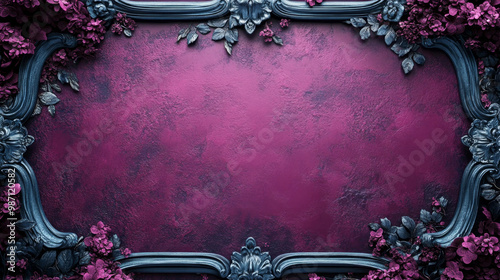 Elegant and luxurious atmosphere created by vintage framed flowers on a textured purple background