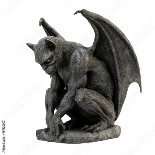 Gargoyle character 3D generate side view isolate on transparent background