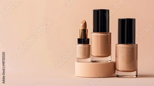 Make-up foundation cosmetics product, beige cosmetic makeup and skincare cream sample as luxury beauty brand design