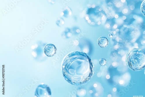 Transparent blue and white gradient Gel background or pattern with light blue lights. Gel blue background Virus protection or facial moisturizing cosmetics concept. Long banner, ai