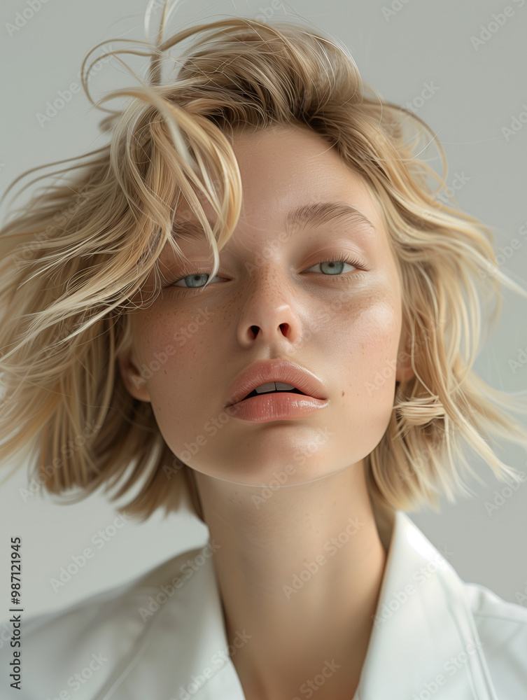 Fashion portrait of a young woman with tousled blonde hair Fashion portrait of a young woman with tousled blonde hair