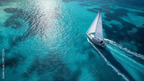 Sailboat Cutting Through Crystal Clear Waters