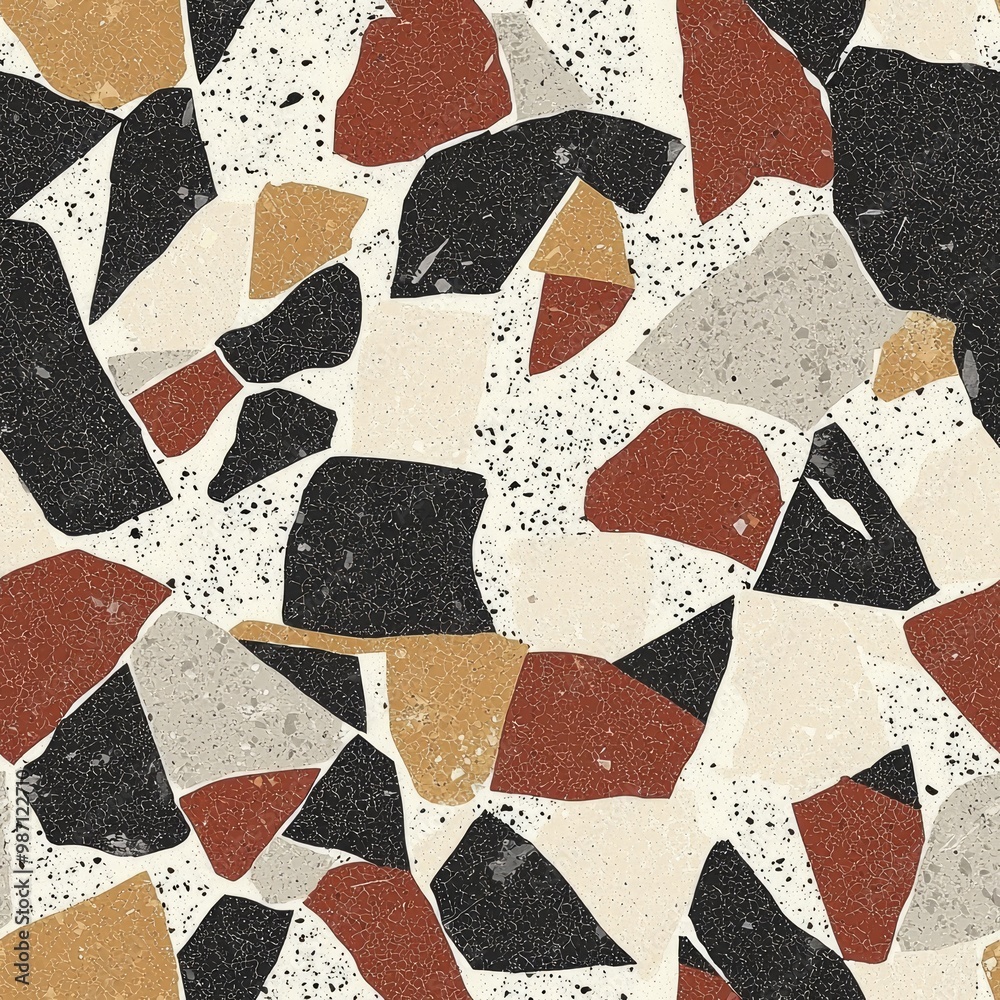 Modern Terrazzo Flooring Design with Bold Angular Stones in Contrasting Colors and Distressed Finish for Industrial Look Modern Terrazzo Flooring Design with Bold Angular Stones in Contrasting Colors and Distressed Finish for Industrial Look