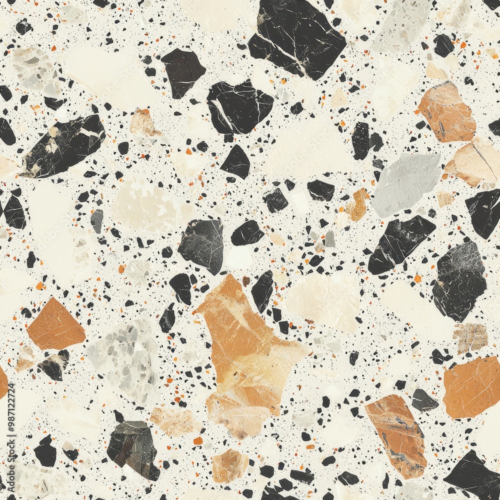 Fototapeta premium Contemporary Terrazzo Flooring Design with Dynamic Mix of Natural Stone Chips in Neutral Tones