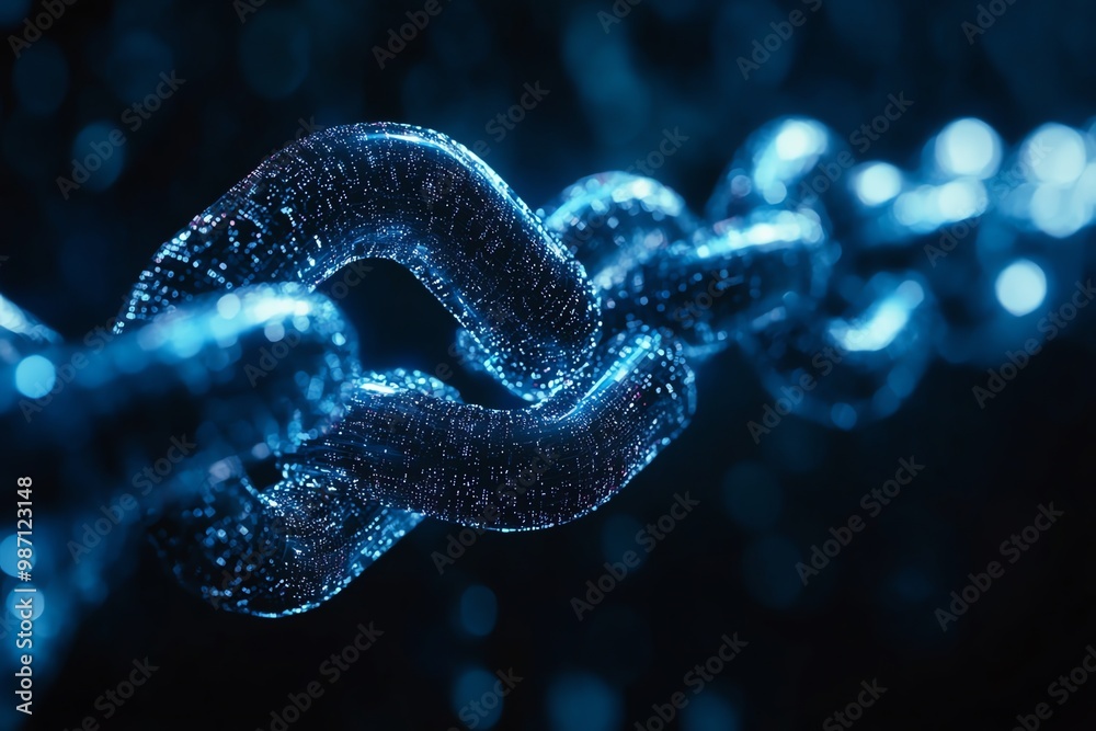 Abstract blue glowing chain link on a black background. Abstract blue glowing chain link on a black background.