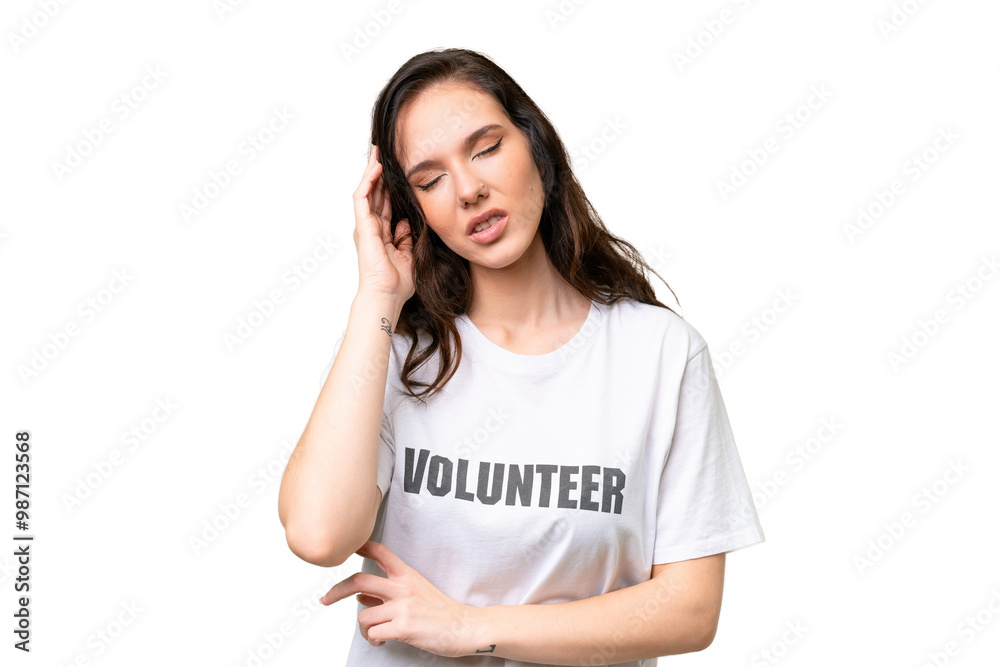 Young volunteer caucasian woman over isolated background with headache Young volunteer caucasian woman over isolated background with headache