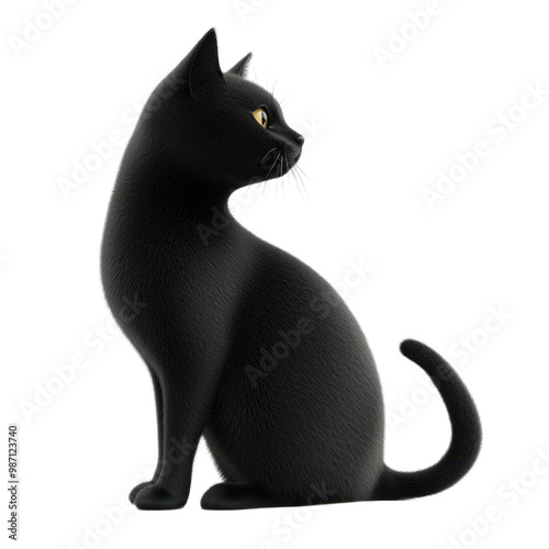 Black Cat character 3D generate side view isolate on transparent background