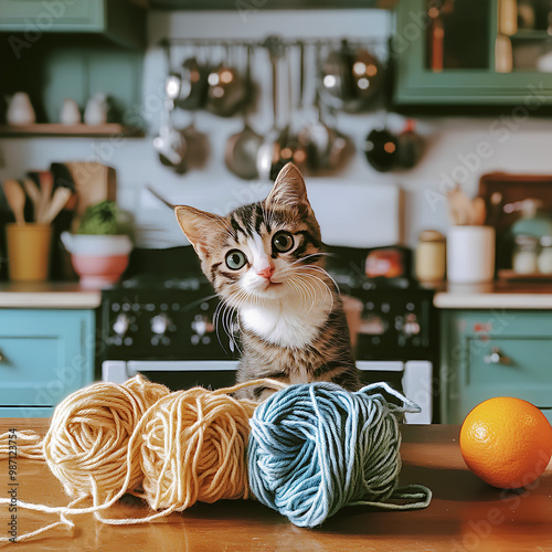 Curious kitten in the kitchen 