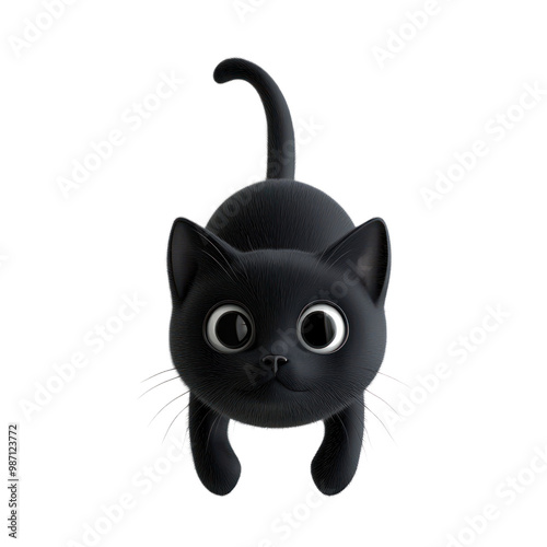 Black Cat character 3D generate top view isolate on transparent background