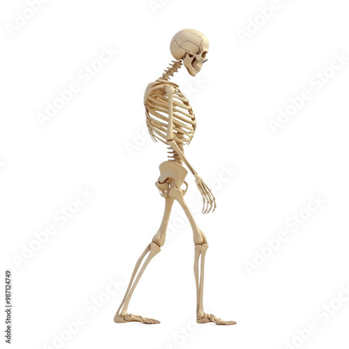 Skeleton character 3D generate side view isolate on transparent background