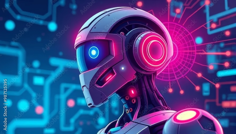 Fototapeta premium AI Robot Navigation in a Modern Tech Facility