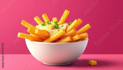 Cheese Fries in a White Bowl	
