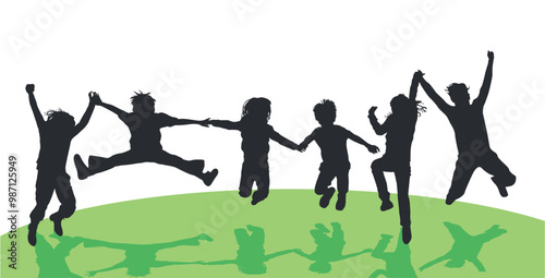 Eine Gruppe von Kindern springen vergnügt, isoliert illustration..eps