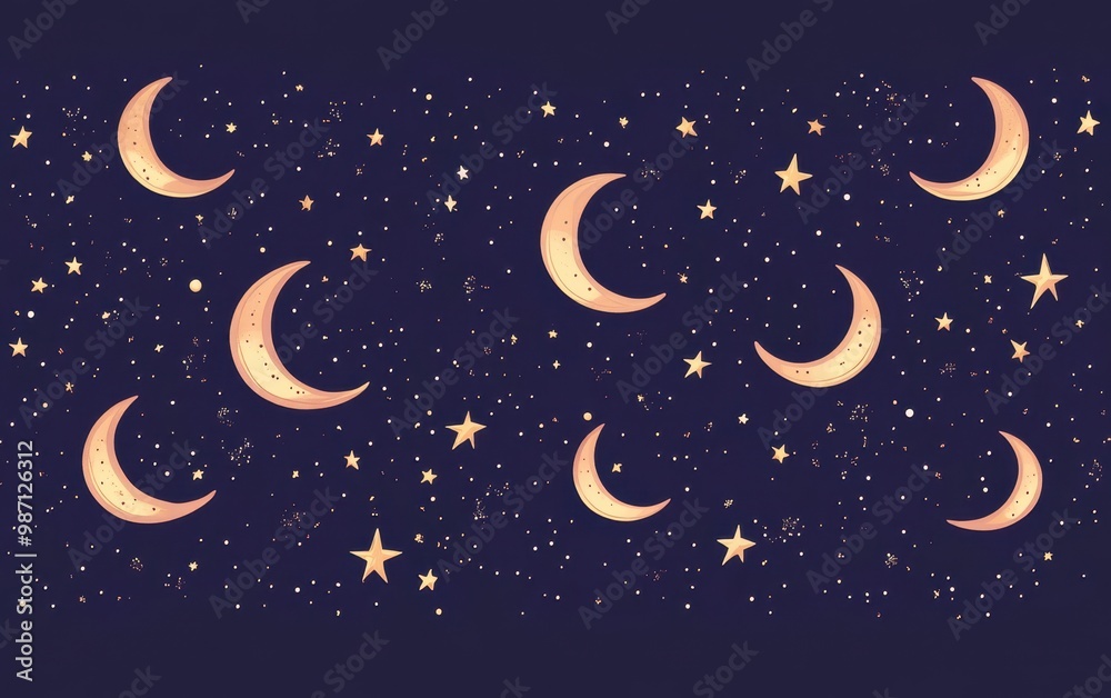 Crescent Moons and Stars Night Sky Crescent Moons and Stars Night Sky