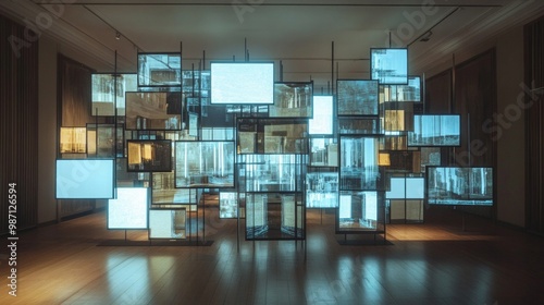 A rectangle composed of multiple showcases, AI Generative