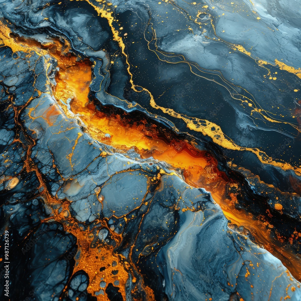 Contemporary Abstract Painting of Liquid Acrylic with Shiny Gold on Black Contemporary Abstract Painting of Liquid Acrylic with Shiny Gold on Black