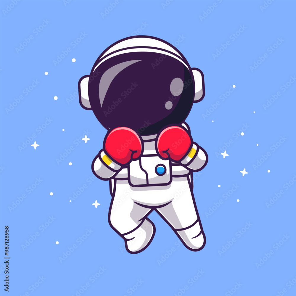 Naklejka premium Cute Astronaut Boxing In Space Cartoon Vector Icon Illustration. Science Sport Icon Concept Isolated Premium Vector. Flat Cartoon Style